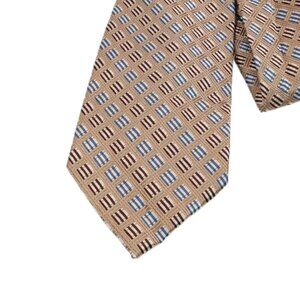 Michael Kors Silk Tie Men’s 60” Gold Blue Geometric Modern Preppy Classic New